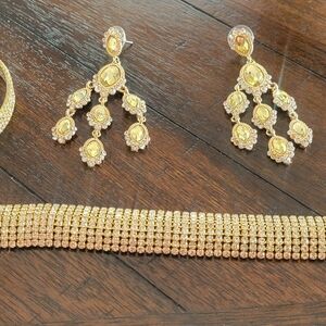 Elegant Gold Chandelier Earrings and Bracelet Set
